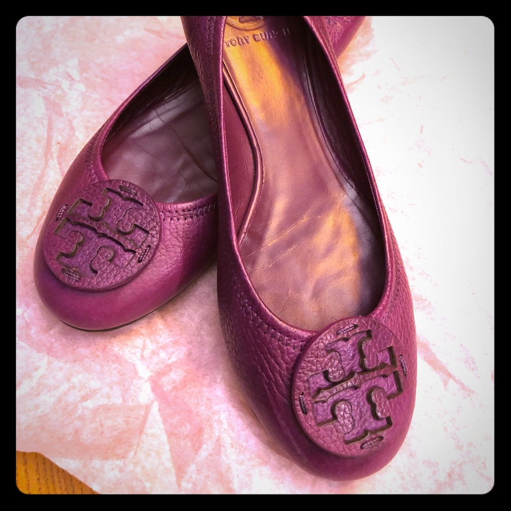 Tory Burch WildBerry Tumbled Leath Ballet Flat Sz8